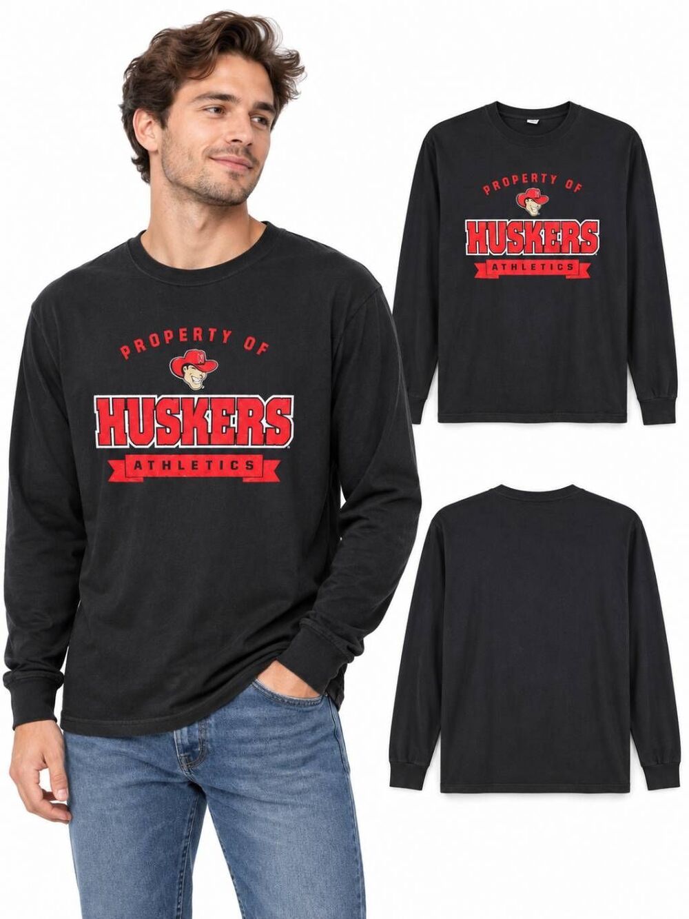 Nebraska Huskers Long Sleeve Shirt Black Men’s XL